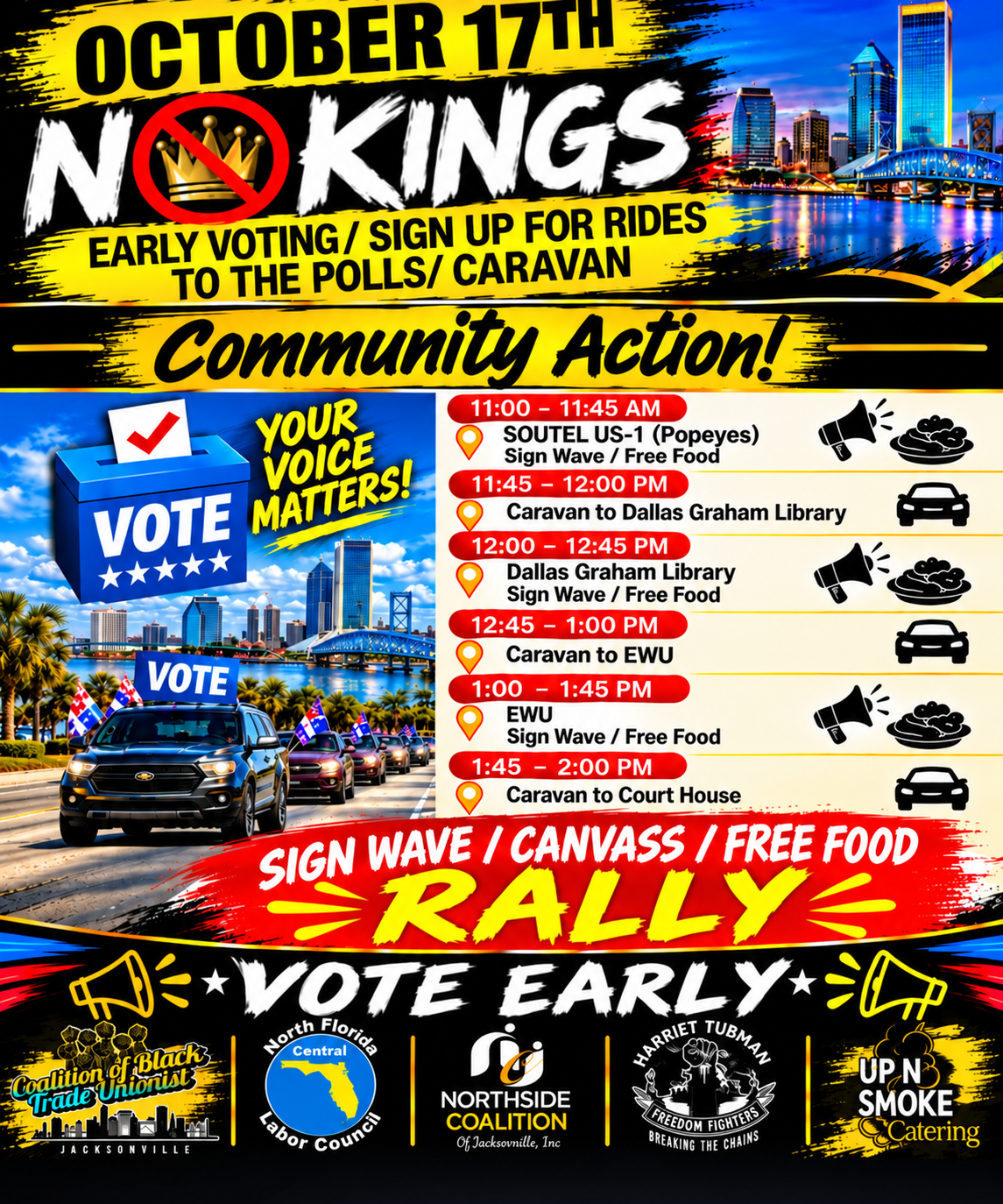 NO KINGS — Jacksonville Early Voting Caravan & Community Action